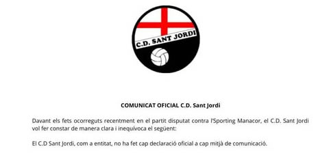 COMUNICADO OFICIAL C.D. SANT JORDI